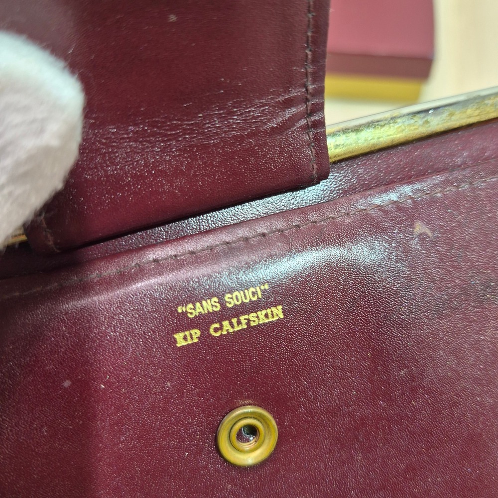 Vintage Princess Gardner Burgundy Leather French Purse Kiss Lock Trifold Wallet - Picture 3 of 7